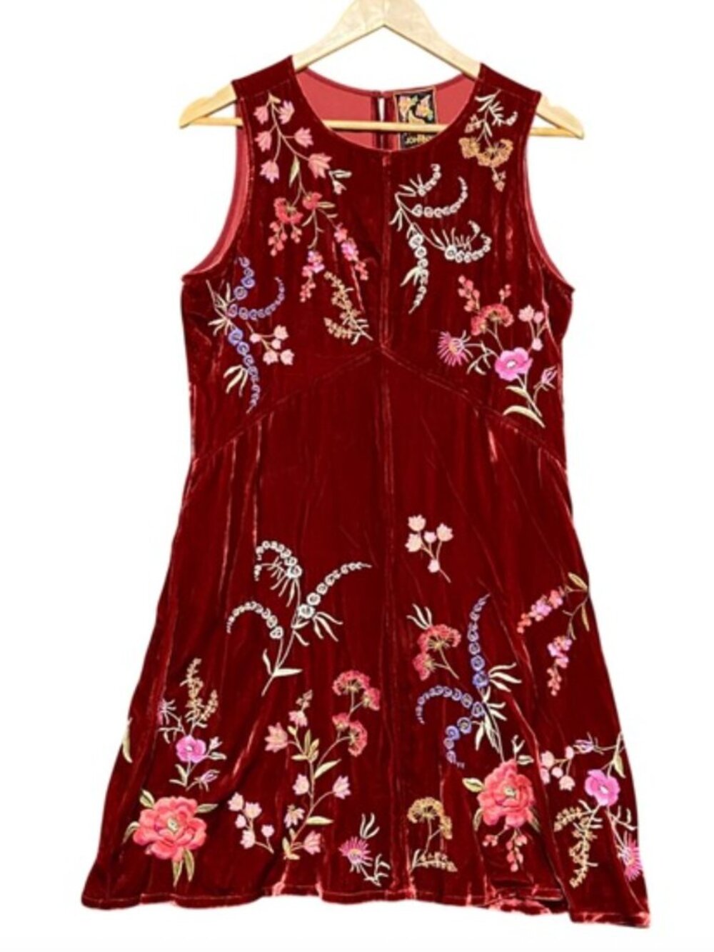 Size S Johnny Was Embroidered Cranberry Velvet Tank Dress